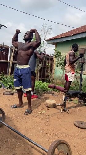 Men workout at improvised outdoor gym in Akwanga Nigeria