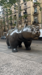 Botero sculptures documented in Barcelona, one showing graffiti vandalism