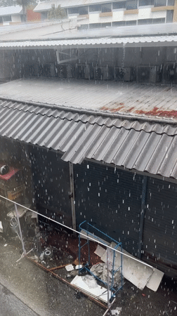 Rainy morning in Patong, looking out at the skyline