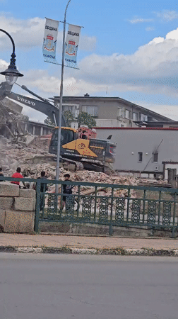 Building demolition underway in Kazanlak, Bulgaria