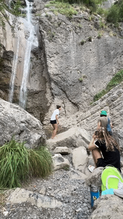 Morning visit to a mountain waterfall outside Sallanches