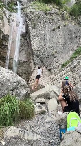 Morning visit to a mountain waterfall outside Sallanches