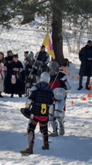 Medieval sword fighters perform in snowy New York gathering