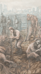 Large wartime painting documented on easel in Cape Coral