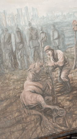 Large wartime painting documented on easel in Cape Coral