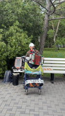 Street musicians perform accordion and saxophone in Anapa
