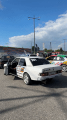 Drift event in full swing at a Vladimir, Russia parking lot