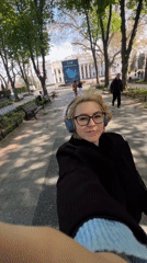 Woman documents casual stroll around Odesa Opera House area