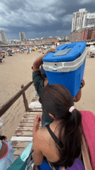Busy beach day documented at Mar del Plata Argentina
