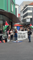 Pro-Palestinian protesters gather outside Essen shoe store