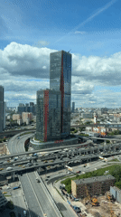 Aerial views document Khimki cityscape on June morning