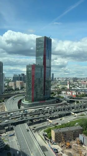 Aerial views document Khimki cityscape on June morning