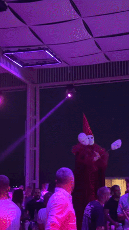 Stilt performer and DJs at Burgas nightclub event
