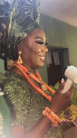 Woman celebrates special occasion in traditional attire in Warri