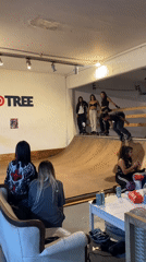 Women roller skating on indoor ramp in Buenos Aires