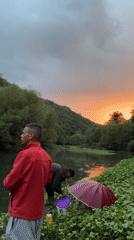 Evening fishing session by the river in rural Bulgaria