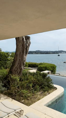 Peaceful terrace scene captured overlooking Gouvia bay