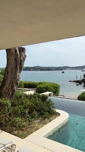 Peaceful terrace scene captured overlooking Gouvia bay