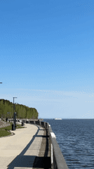 Morning scenes captured along Chaikovsky waterfront promenade