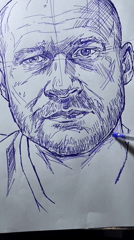 Blue pen portrait sketch in progress, Jos Nigeria