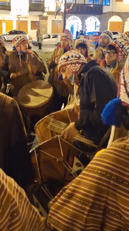 Traditional Andean music and dance performed at night in Cuzco