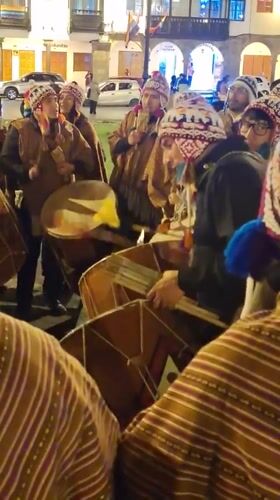 Traditional Andean music and dance performed at night in Cuzco