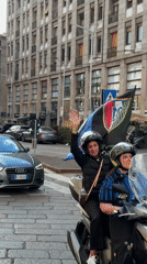 Everyday street scene documented in Milan's cobblestone district