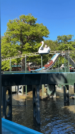 Sunny afternoon rides at Bakken amusement park, Denmark
