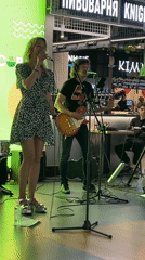 Live band plays shopping mall stage in St. Petersburg suburb