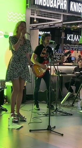 Live band plays shopping mall stage in St. Petersburg suburb