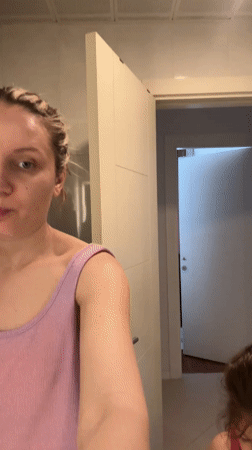 Mother and daughter share morning tooth-brushing routine in Turkey