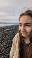 Woman photographed enjoying coastal visit in Kobuleti, Georgia