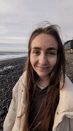 Woman photographed enjoying coastal visit in Kobuleti, Georgia