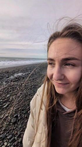 Woman photographed enjoying coastal visit in Kobuleti, Georgia