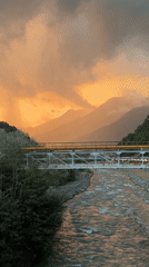 Sunset over Estosadok's river valley and evening fair