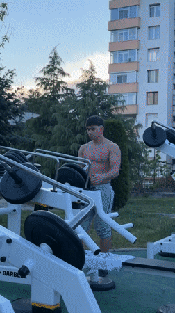 Man completes outdoor workout routine in Bulgarian park