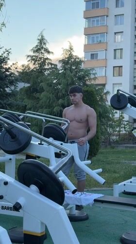 Man completes outdoor workout routine in Bulgarian park