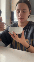 Domestic scenes: woman, toddler, kitchen moments captured