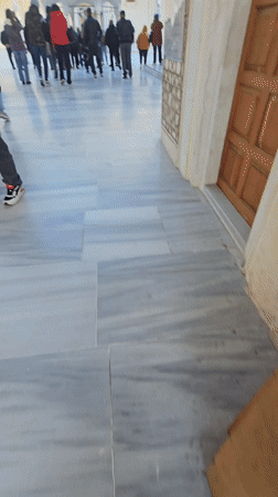 Visitors walk across Çamlıca Mosque courtyard in Üsküdar