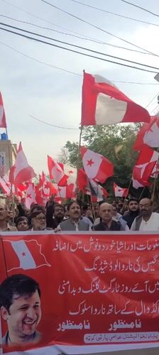 Men stage street protest with flags in Quetta, Pakistan
