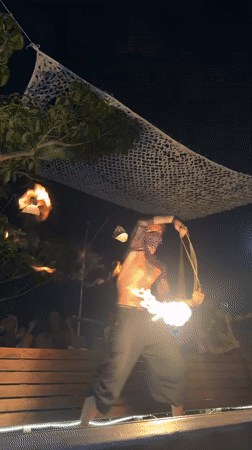 Fire dancers perform nighttime show in Ban Haad Rin Thailand