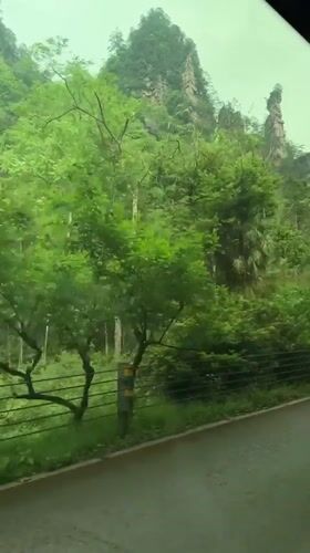 Vehicle travels scenic route through misty Luoguta landscape