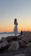 Sunset photo shoot on the rocky shore of Paleo Faliro
