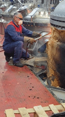 Industrial torch work on damaged metal objects in Kolpino