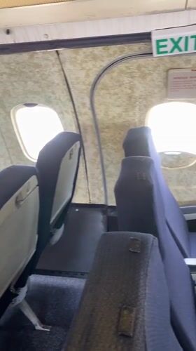 Inside Burgas Aviation Museum's converted aircraft cabin exhibit