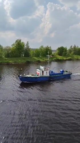 Recreational boat spotted on river in Dubna, Russia