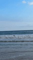 Surfer with red board stands in ocean waters in Mirissa