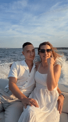Sunny motorboat outing on the water near Chaikovsky