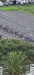 Triathlon event underway in Hondarribia with organized bike transition