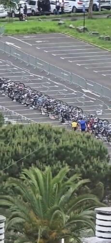 Triathlon event underway in Hondarribia with organized bike transition